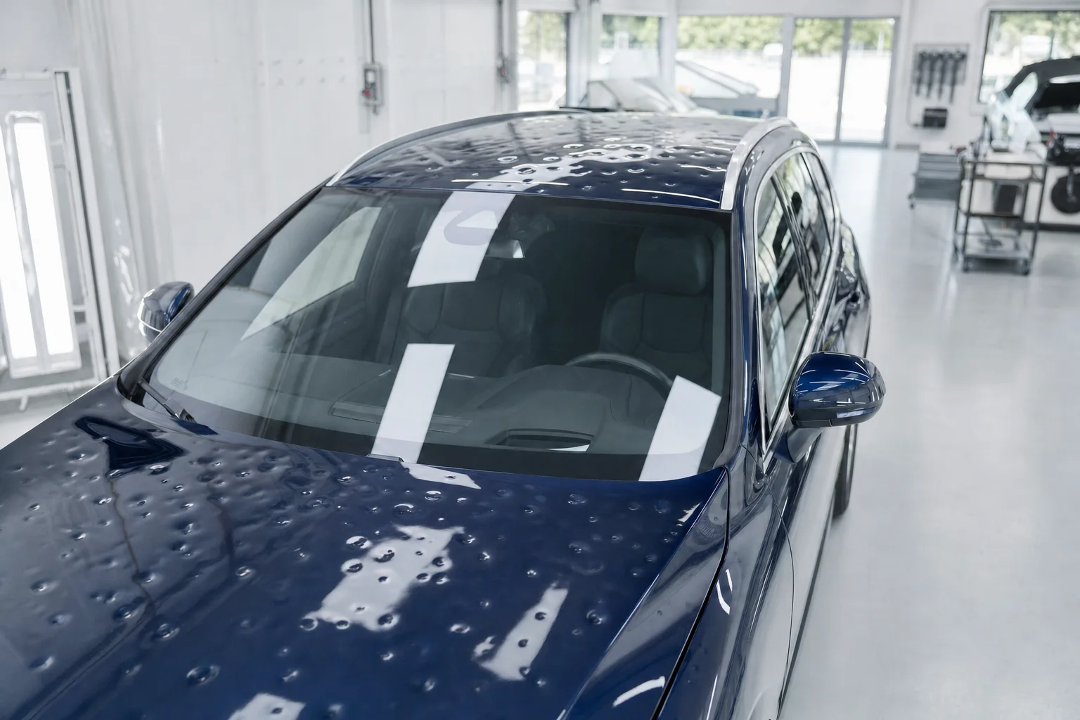 Symbolbild: Motorhaube mit zahlreichen Hageldellen